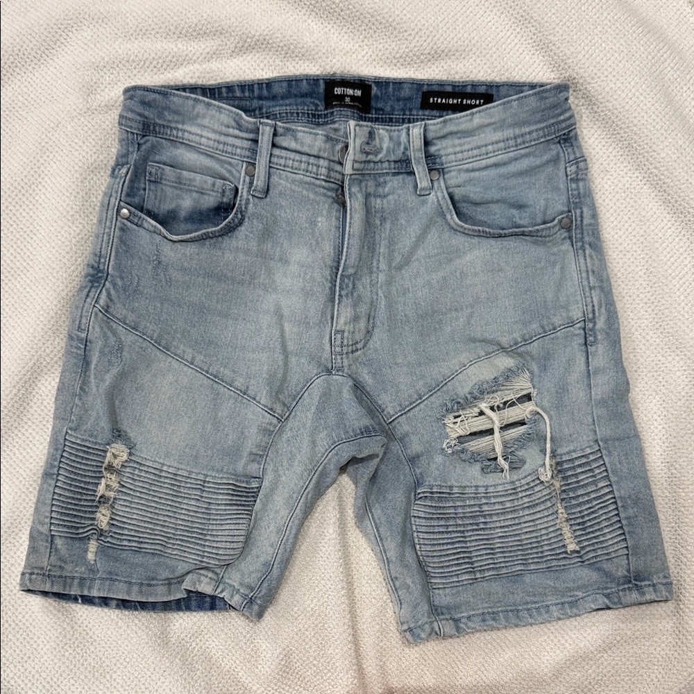 Cotton On Light Blue Distressed Jean Shorts